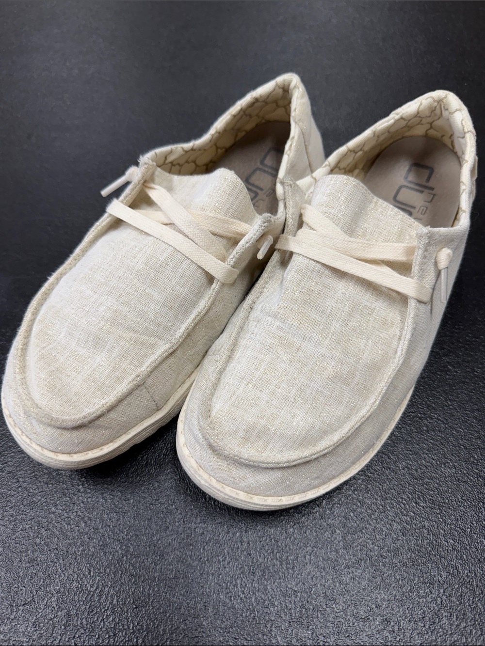 Hey Dude Wendy Beige Canvas Slip-On Loafers